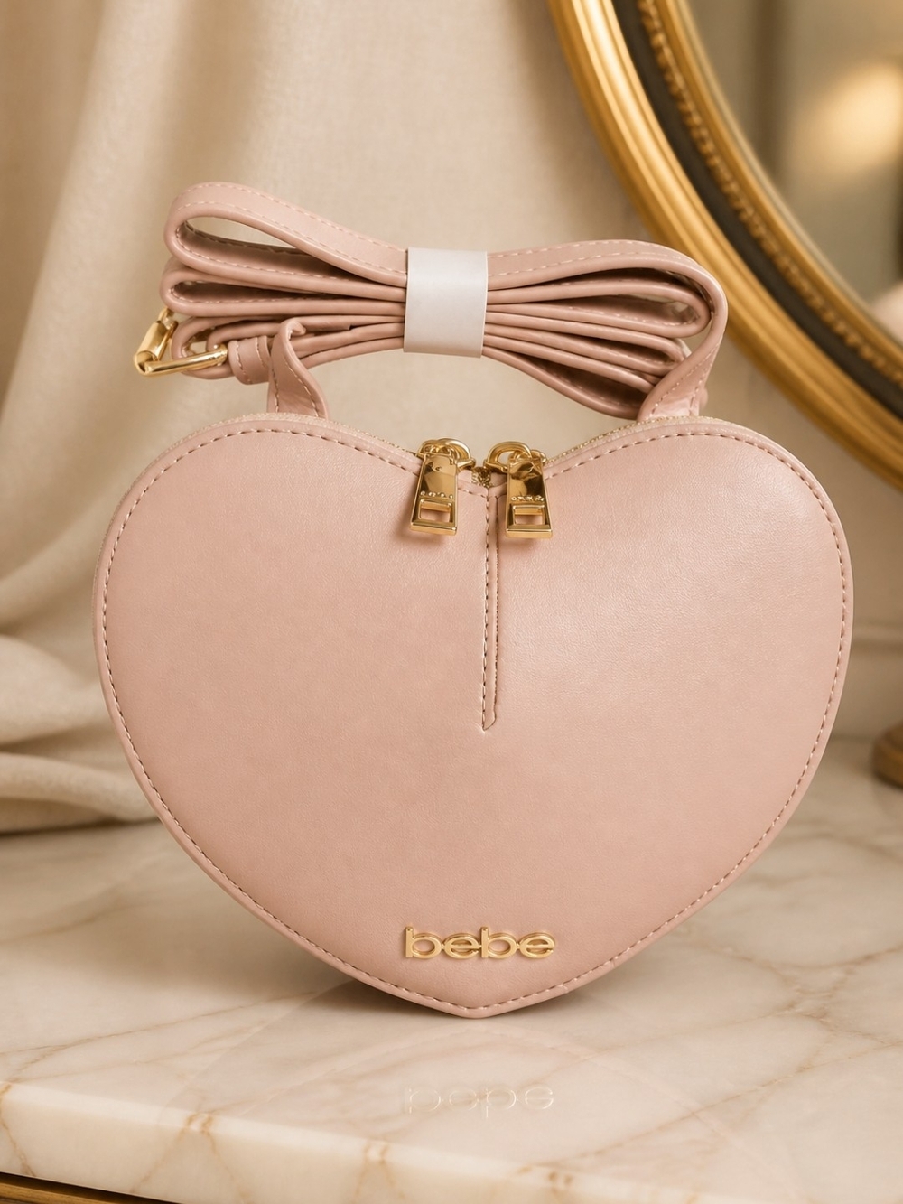 Bebe Pink Heart Mini Crossbody with Gold Hardware Adjustable Strap Cottagecore